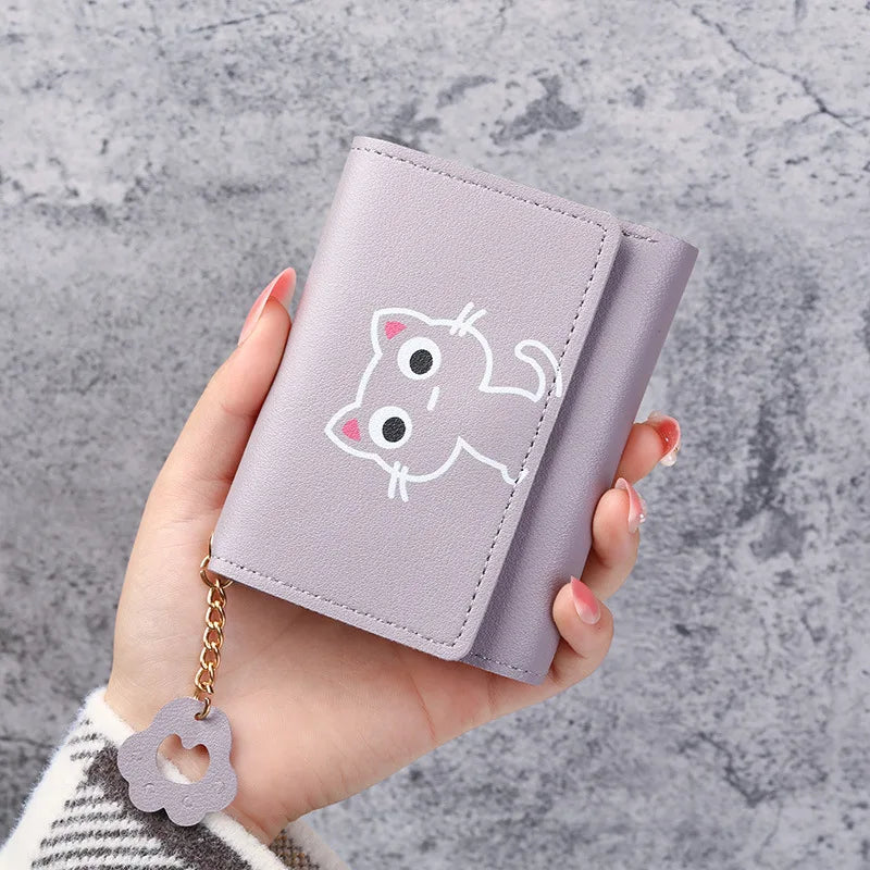 2023 New Women's Wallet Cute Cat Short Wallet Leather Small Coin Purse Girls Money Bag Card Holder Ladies Female Hasp Wallet