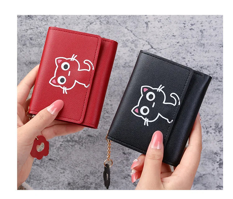 2023 New Women's Wallet Cute Cat Short Wallet Leather Small Coin Purse Girls Money Bag Card Holder Ladies Female Hasp Wallet