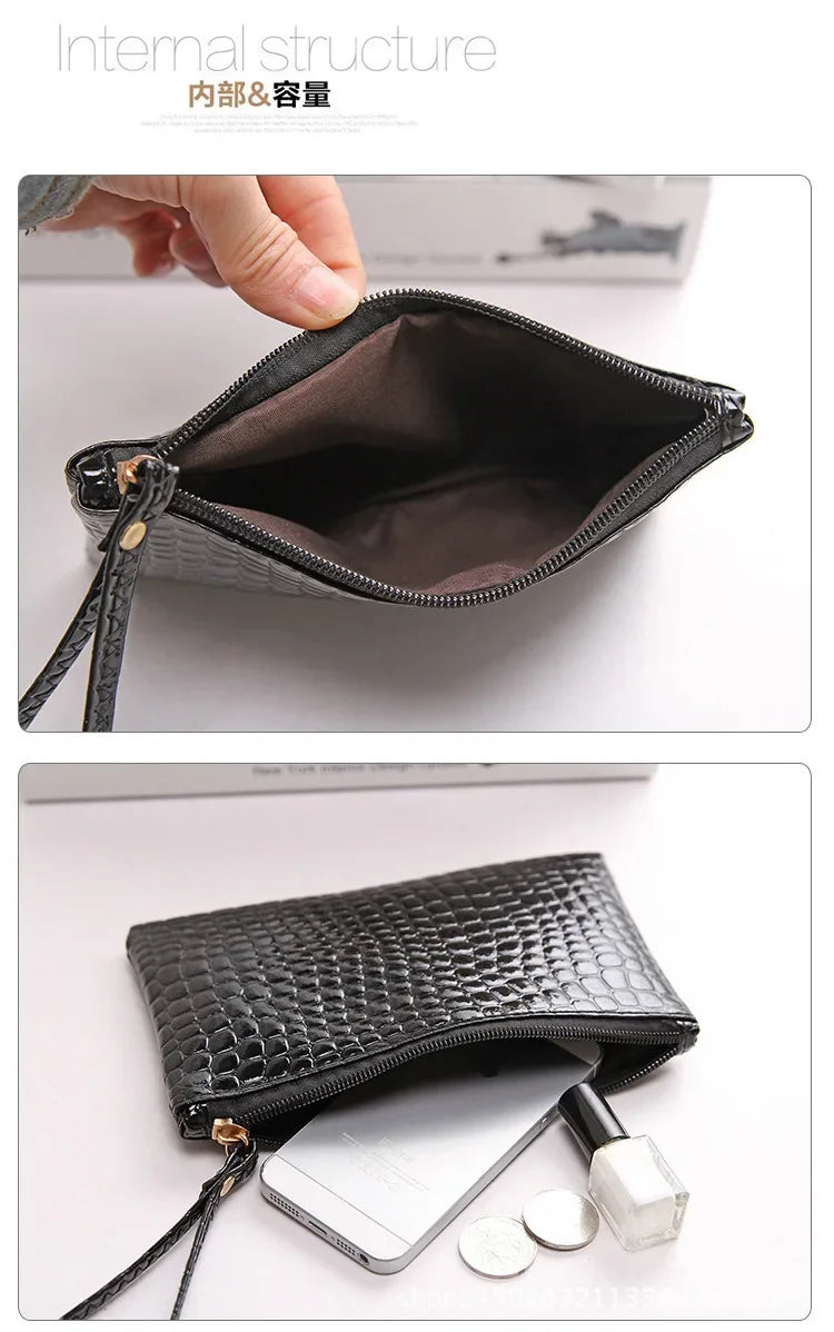 Leather Women's Long Wallet Crocodile Pattern Handbag Ultra Thin Soft Women ID Credit Card Holder Coin Purse for Female Ladies