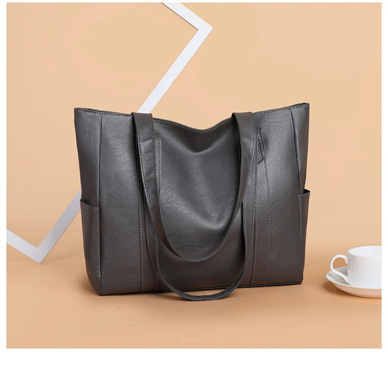 TRAVEASY 2024 Casual PU Leather Large Capacity Tote Bags for Women Fashion Solid Color Zipper Female Shoulder Bag Ladies Handbag