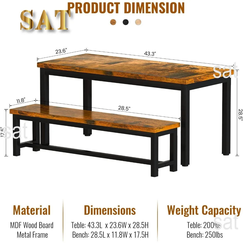 New Dining Room Table Set, Kitchen Set with 2 Benches,  Breakfast of 43.3x23.6x28.5 Inches, Benches 38.5x11.8x17.5