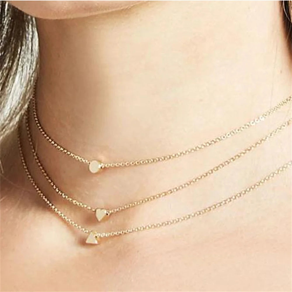 Collier avec pendentif rond en forme de triangle et de cœur pour femme, couleur or, tendance, cadeau exquis, vente en gros, livraison directe