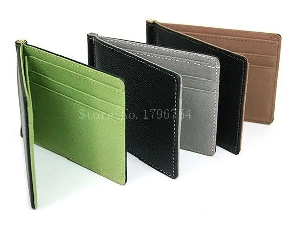 Leather Men Money Clips Metal Solid Wallets Credit Dollar Purses Money Holder portafoglio Wallet for Male Minimalist Card Holder