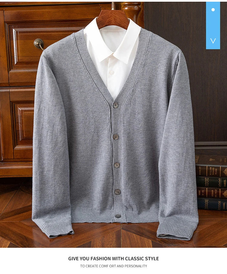 BROWON Brand Mens Sweater Cardigan Business Casual Classic V-neck Solid Color Cardigan Men Sweater Korean Fashion Mens Clothes