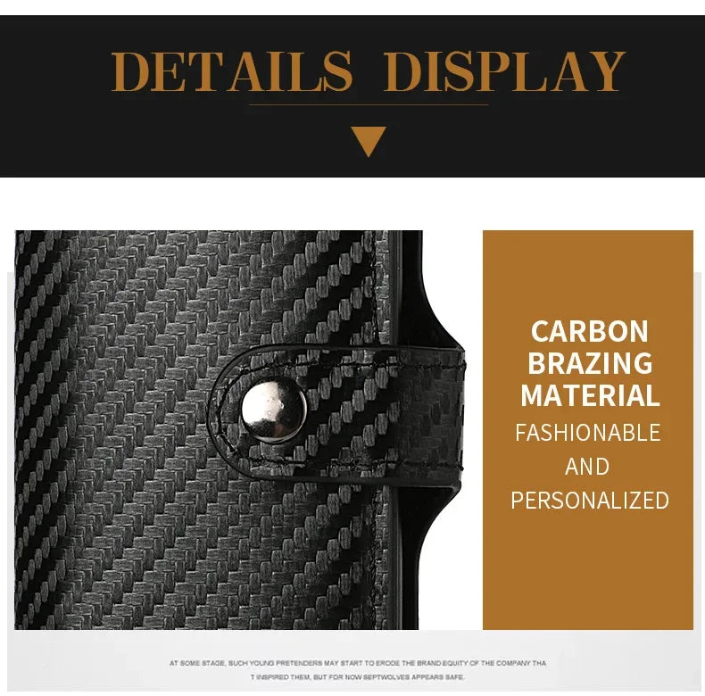 Carbon Fiber Credit Card Holder Wallet Men Rfid Smart Metal Thin Slim Pop Up Minimalist Wallet Small Black Purse Metal Vallet