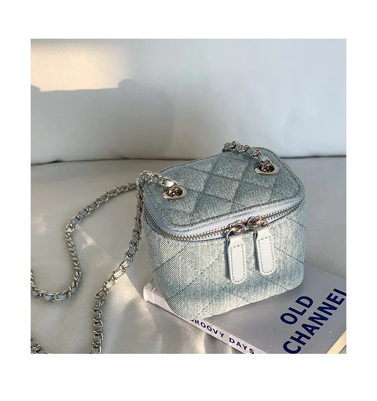 Mini Denim Crossbody Bags for Women 2023 Lingge Chains Shoulder Bag Fashion Brands Box Bag Lipstick Coins Purses and Handbags