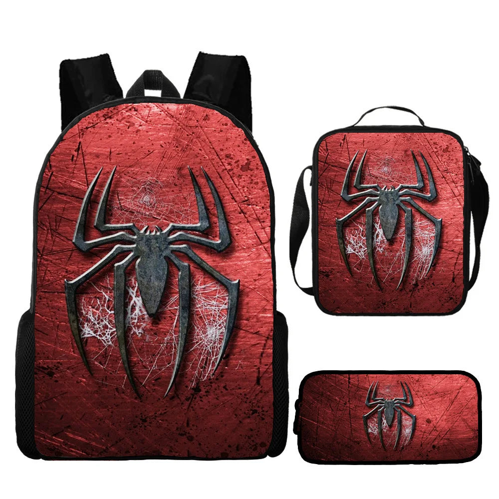 Spidermans Backpack Three Piece Set for Elementary School Students Cartoon Backpack for Boys Backpack Fashion Super-heros Style