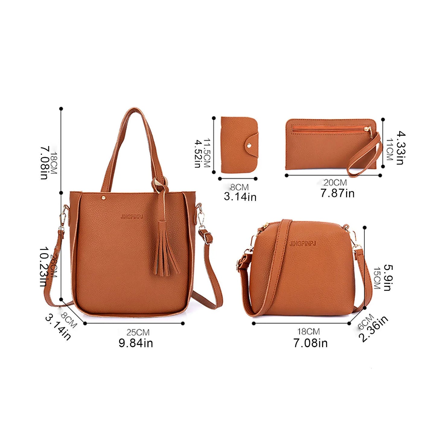 4 Pieces Set Versatile Women PU Leather Handbag Fashionable Shoulder Purses Ladies Purse Messenger Satchel Wallet Bags New