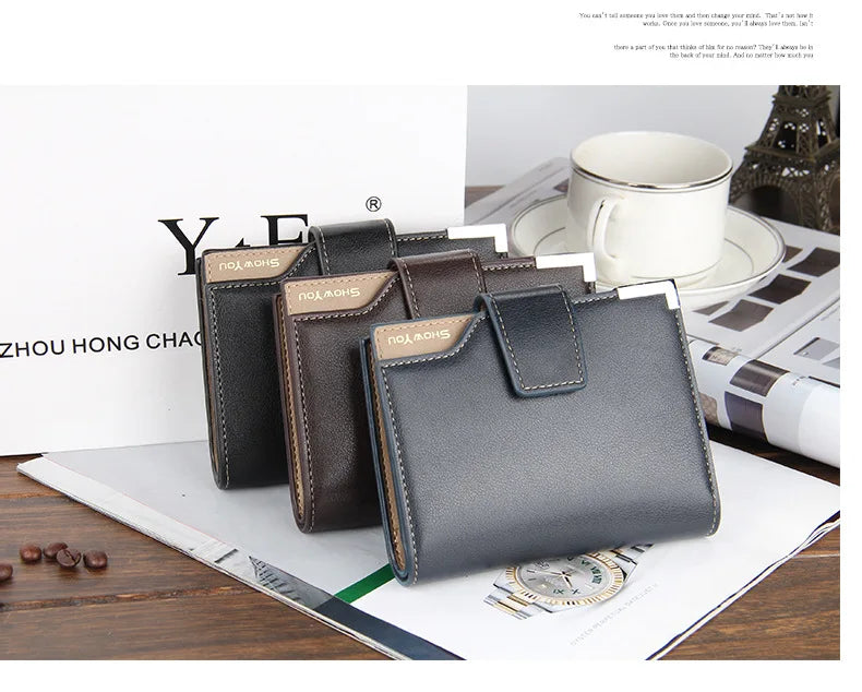 Short Luxury Men Wallets Zipper Coin Pocket Card Holder Male Wallet Clutch Photo Holder Name Engraved Brand Man Purses Wallet