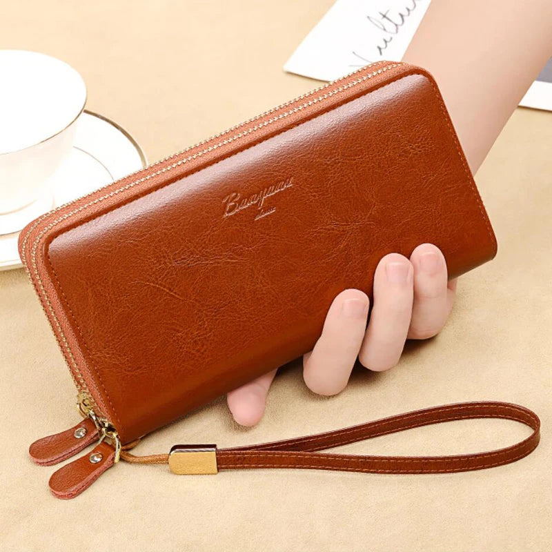 Genuine Leather Women Wallet 2024 Luxury Long Wallets for Women Large Capacity Clutch Bag Card Holder Purse Double Zipper Wallet