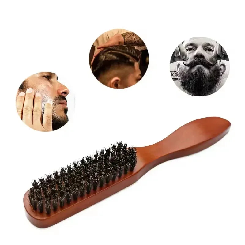 Brosse de nettoyage en poils de sanglier avec manche en bois, brosse de coiffure, brosse à barbe, peigne de coiffure antistatique, outils de rasage pour hommes