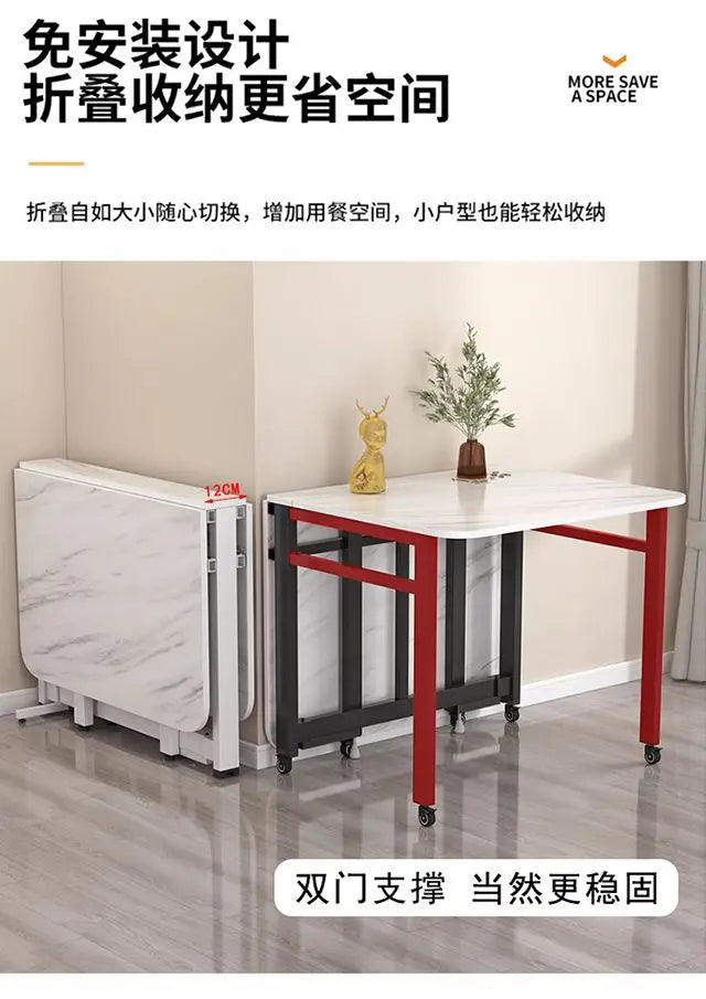 Folding Table, Solid Wood, Ultra-thin, Small Household Type, Installation Free, Simple Dining Table, Retractable, Mobile, Multi