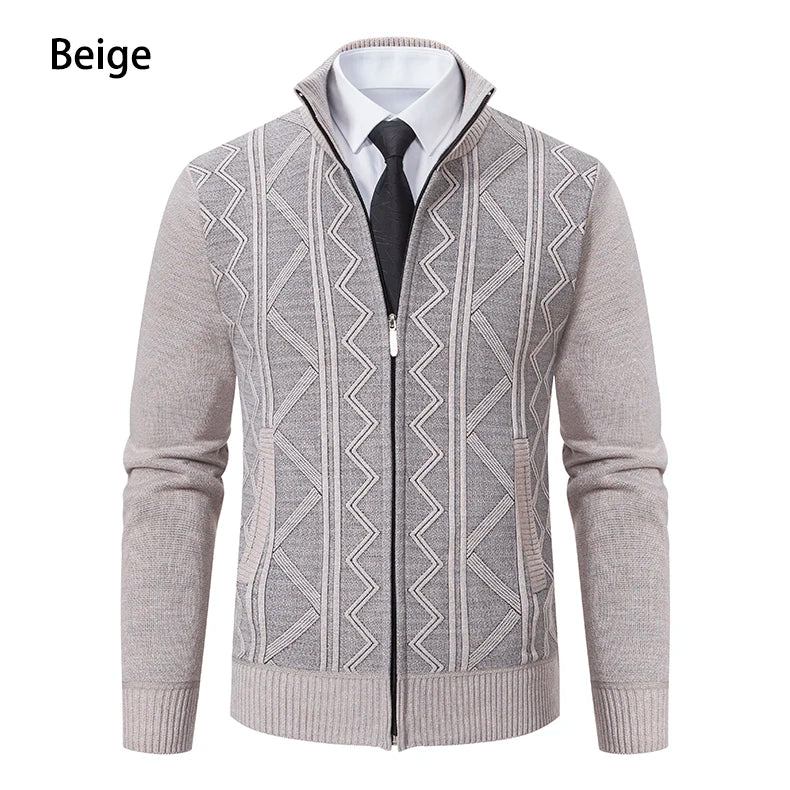 Veste épaisse pour hommes automne et hiver ligne tendance chaude col montant cardigan tricoté pull manteau