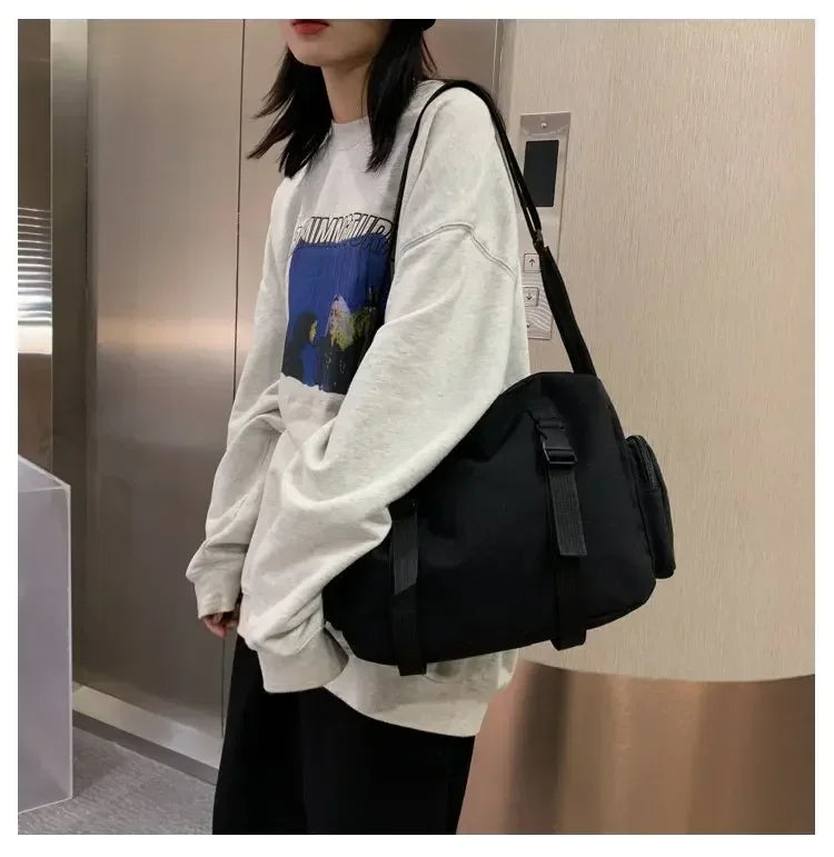 Japanese Harajuku Women Messenger Bag Solid Color Canvas Crossbody Bags Student Large Capacity Handbags Shoulder Bag Bolsos Sac