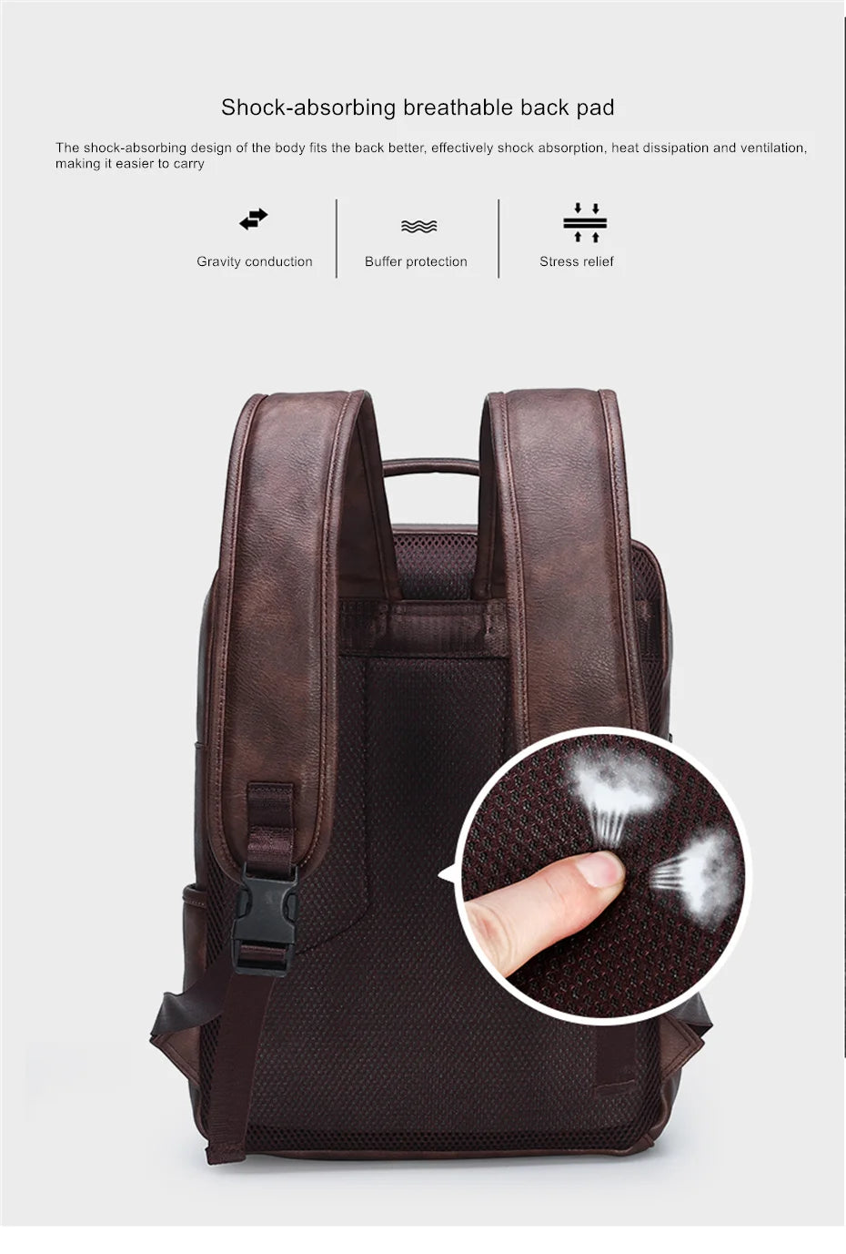 JEEP BULUO Fashion Leather Men Backpack Business Male 15.6" Laptop Bag Daypacks Large Capacity Travel College School Bag