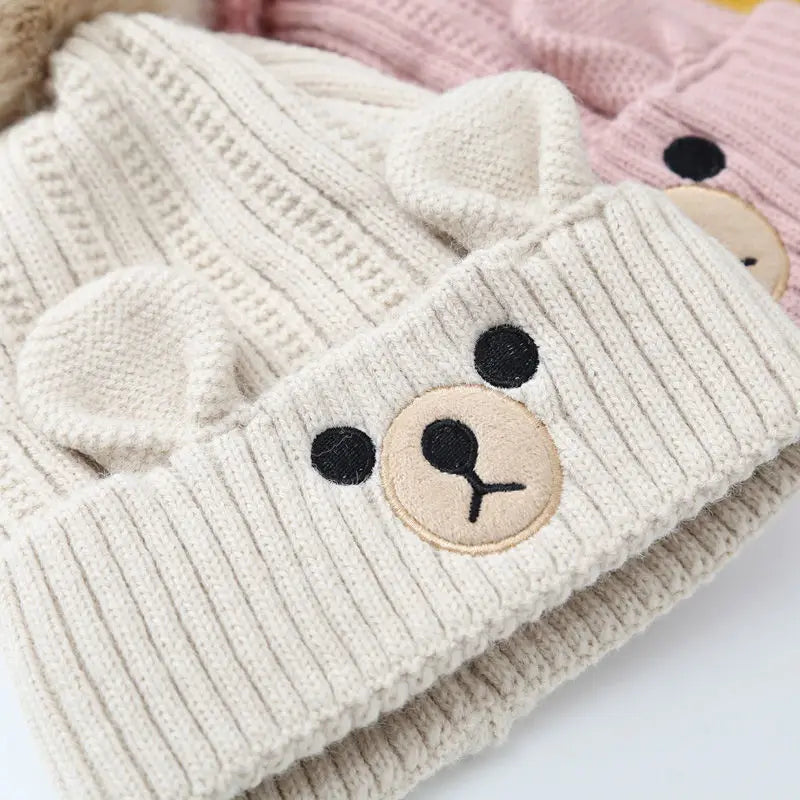 Children Hat and Scarf Set Baby Knitted Hat with Velvet for Warmth Winter Hats for Girl Cute Baby Caps for Boys Шапка Детская