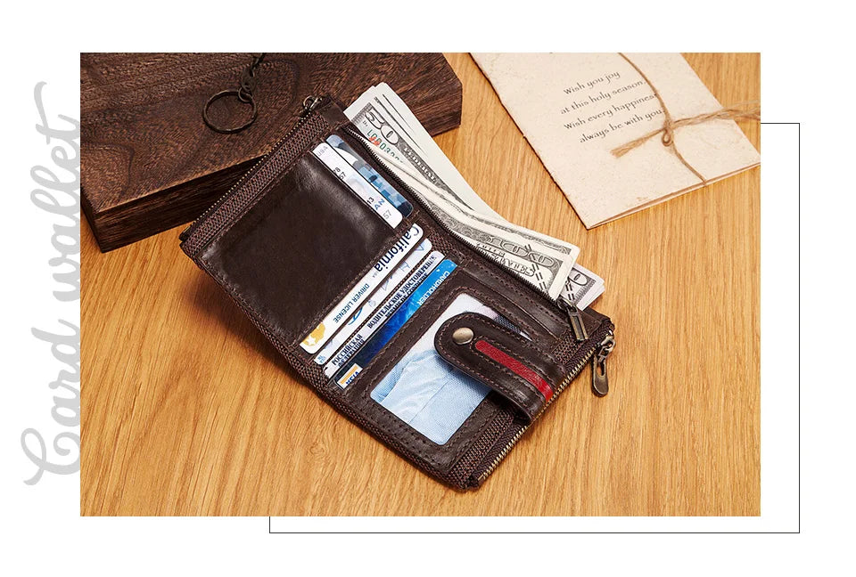 Short Genuine Leather Men's Wallets England Style Clutch Bag Top Quality Mini Purse for Women with Double Zipper Coin Pocket