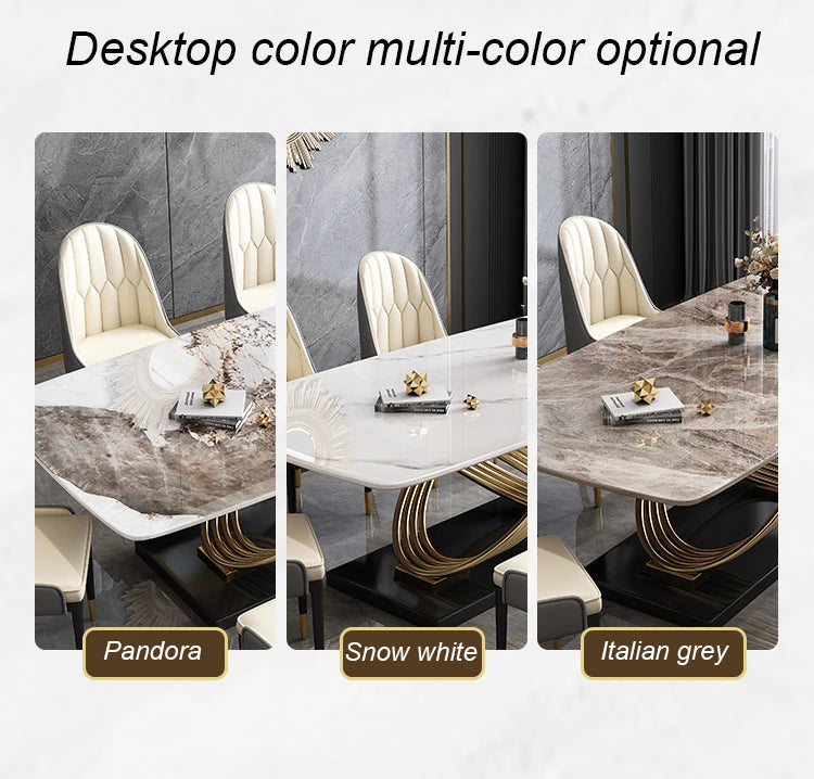 Luxury Unique Design Stainless Steel Dining Tables and Chairs Marble Rectangular Modern Dining Table Set