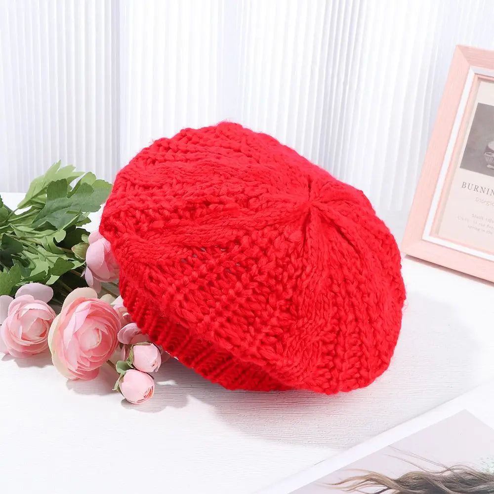 Winter Warm Vintage Ribbed French Artist Cap Painter Hat Knitted Cap Beret Hat