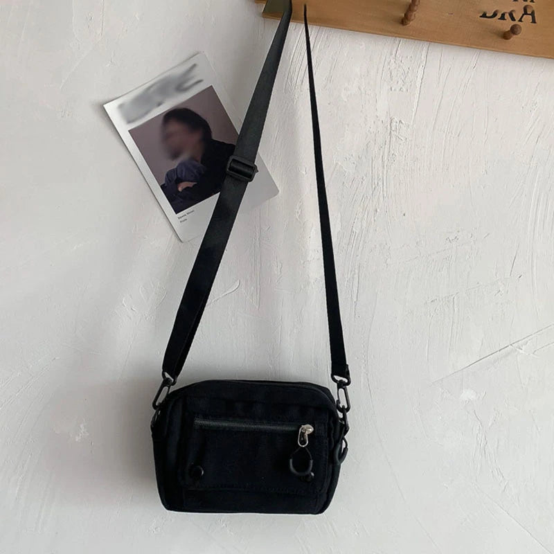 Women Canvas Handbags Mini Student Bag Cell Phone Simple Small Crossbody Casual Ladies Zipper Shoulder Bag