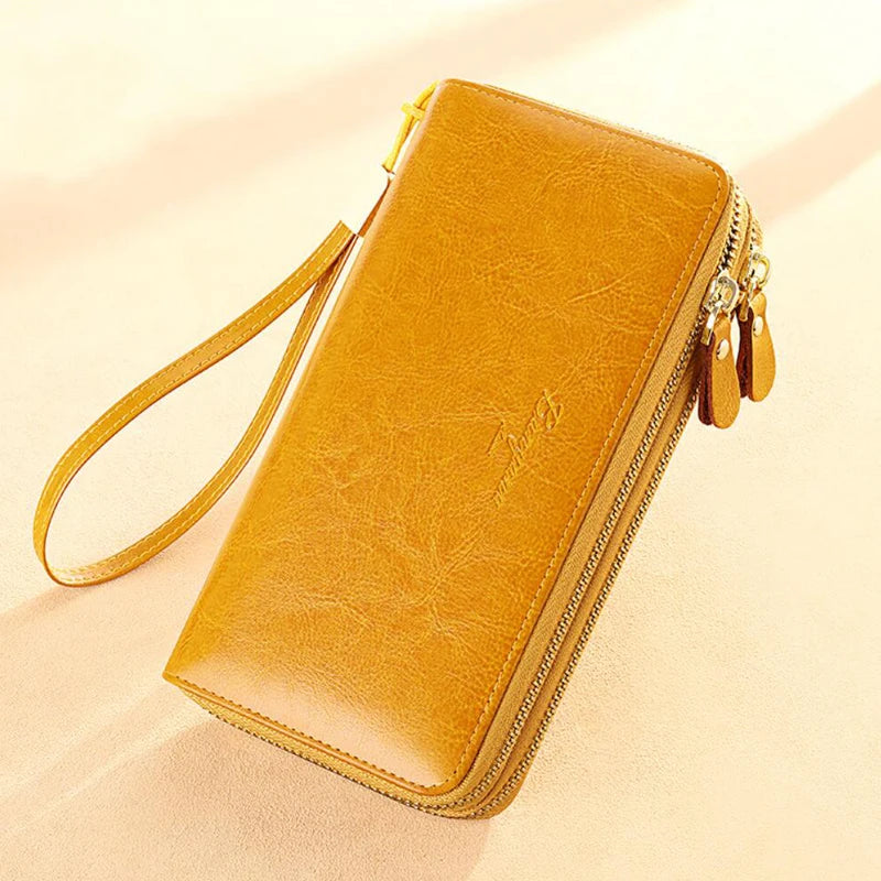 Genuine Leather Women Wallet 2024 Luxury Long Wallets for Women Large Capacity Clutch Bag Card Holder Purse Double Zipper Wallet