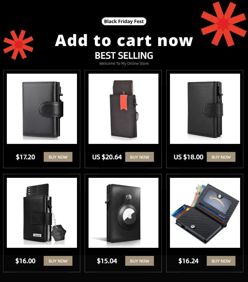 Card Holder Wallet  Slim Minimalist Pop Up Leather Men Wallets RFID Blocking Metal Bank Card Case with Coins Pocket