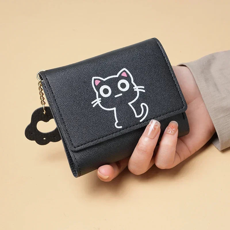 New Women Fashion Wallet Cute Cartoon Cat Girl Credit Card Coin Holder Money Short Purses PU Leather Large Capacity Ladies Purse