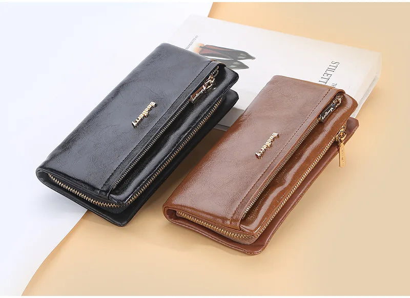 Women Wallets Long Purses for Women with Zipper Coin Pocket Top Quality Card Holder Female Red Soft Leather Wallet Ladies Purse