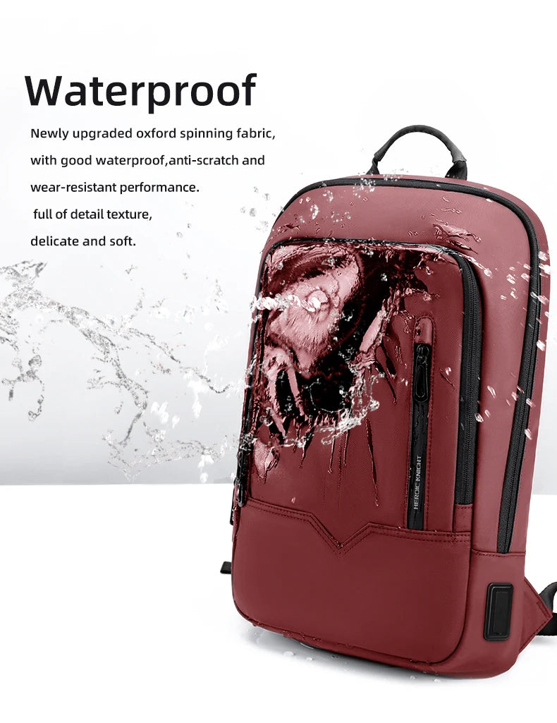 Heroic Knight Business Slim Backpack Men's 15.6" 17" Waterproof Laptop Backpack Fashion Multifunctional Man Work Travel Backpack