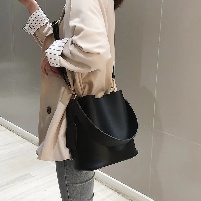 2piece/set Fashion Designer Pu Leather Women's Handbags Good Casual Ladies Tote Female Black Bucket Women Shoulder Crossbody Bag