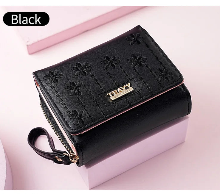 Small Women's Wallet Solid Short Pu Leather Female Wallets Hasp Coin Purse Card Holders for Girls Student 2024 Clutch Money Bag