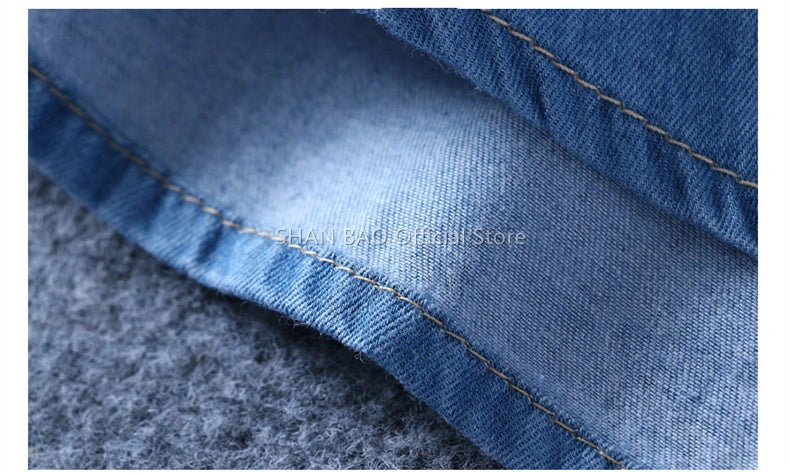 SHAN BAO classic brand double pocket button 100% cotton denim shirt 2022 spring high quality men's slim long-sleeved shirt