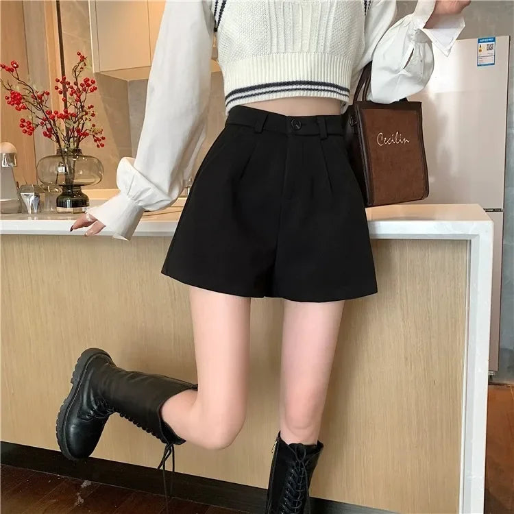 Black Woolen Shorts Women's Autumn/winter Outerwear Petite High-waisted Bell Bottoms 2023 New Slimming Base Boot Pants