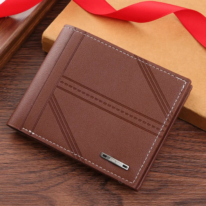 Men'S Short Frosted Leather Wallet Multi-Slot Coin Pocket Photo Holder Small Men'S Wallet High Quality New 2024