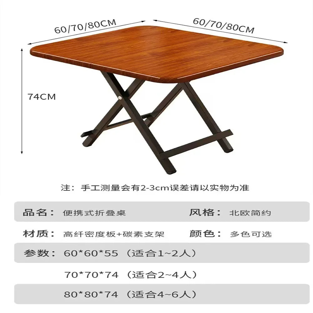 Portable Folding Table 60/70CM Modern Simple Living Room Dinning Set Furniture Solid Wood Restaurant Kitchen Table Folding Chair