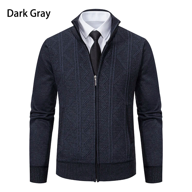 Veste épaisse pour hommes automne et hiver ligne tendance chaude col montant cardigan tricoté pull manteau