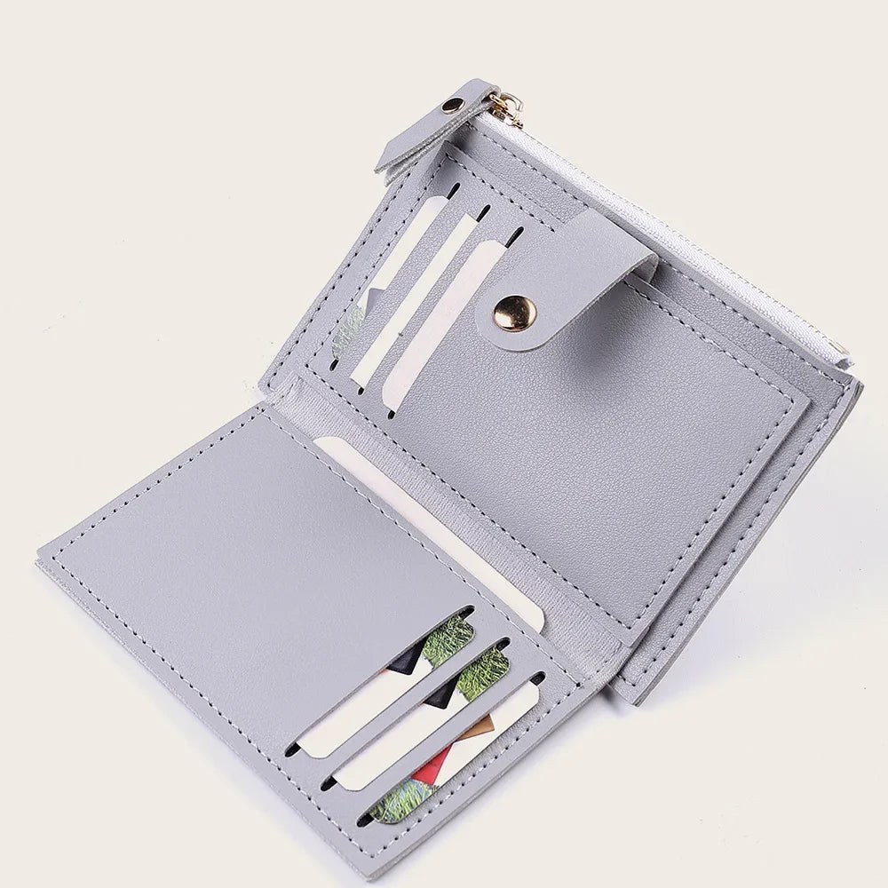 Women Fashion Small Wallet Purse Solid Color PU Leather Mini Coin Purse Wallet Credit Card Holder Bags Zipper Coin Purse