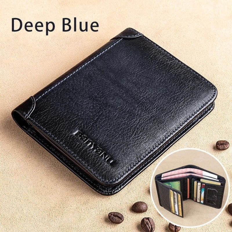 Genuine Leather Rfid Protection Wallets for Men Vintage Thin Short Multi Function ID Credit Card Holder Money Bag