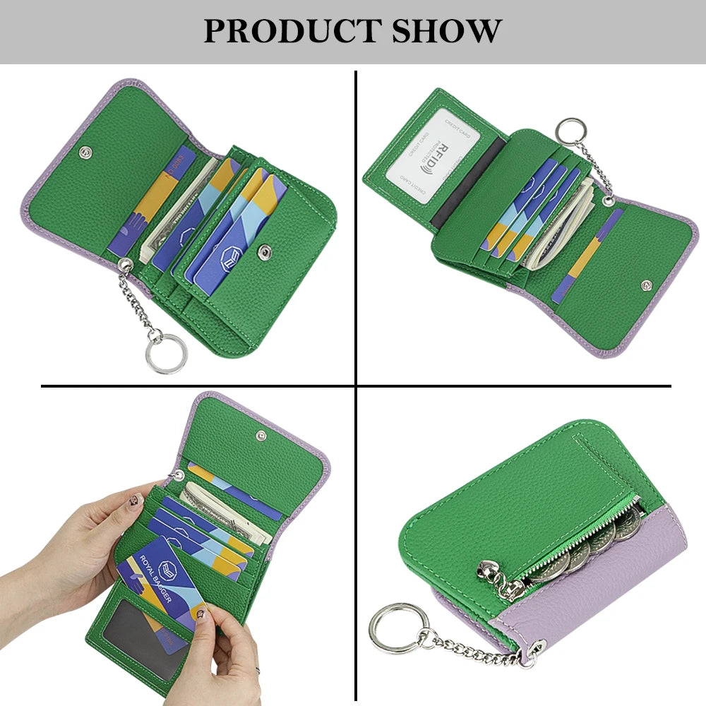 Royal Bagger Multi-card Slots Short Wallet, Genuine Leather Credit Card Holder, RFID Blocking Card Coin Purse with Keychain