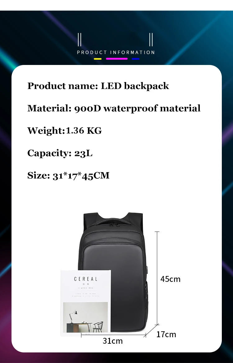 LED Display backpack Business travel 15.6 Inch Laptop Backpack Men DIY Smart backpack school Backpack woman multimedia backpack