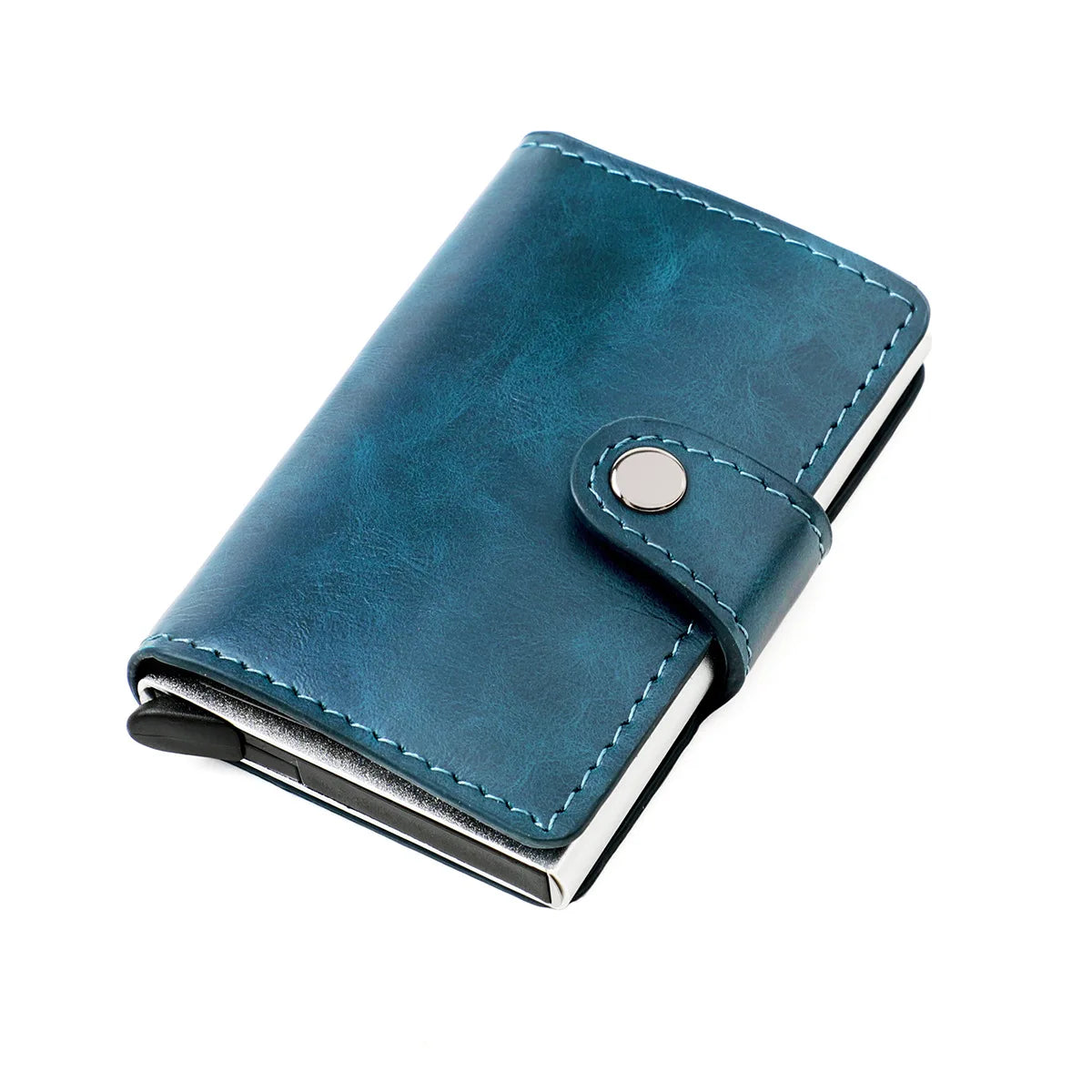 RFID Blocking Credit Card Holder Stainless Steel NFC Anti Scan Business Wallet Genuine PU Leather Purse Money Bag For Men Women