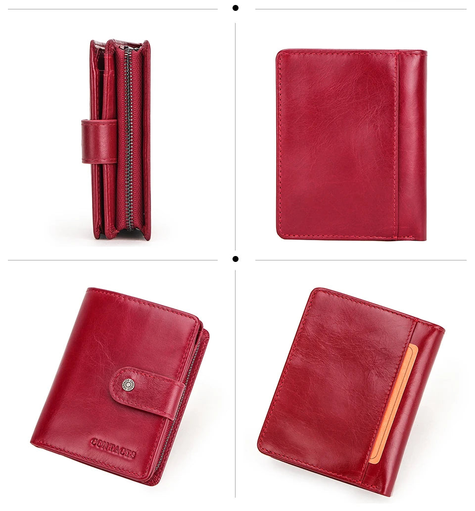 CONTACT'S Genuine Leather RFID Vintage Wallet Men With Coin Pocket Short Wallets Small Zipper Wallet With Card Holders Man Purse