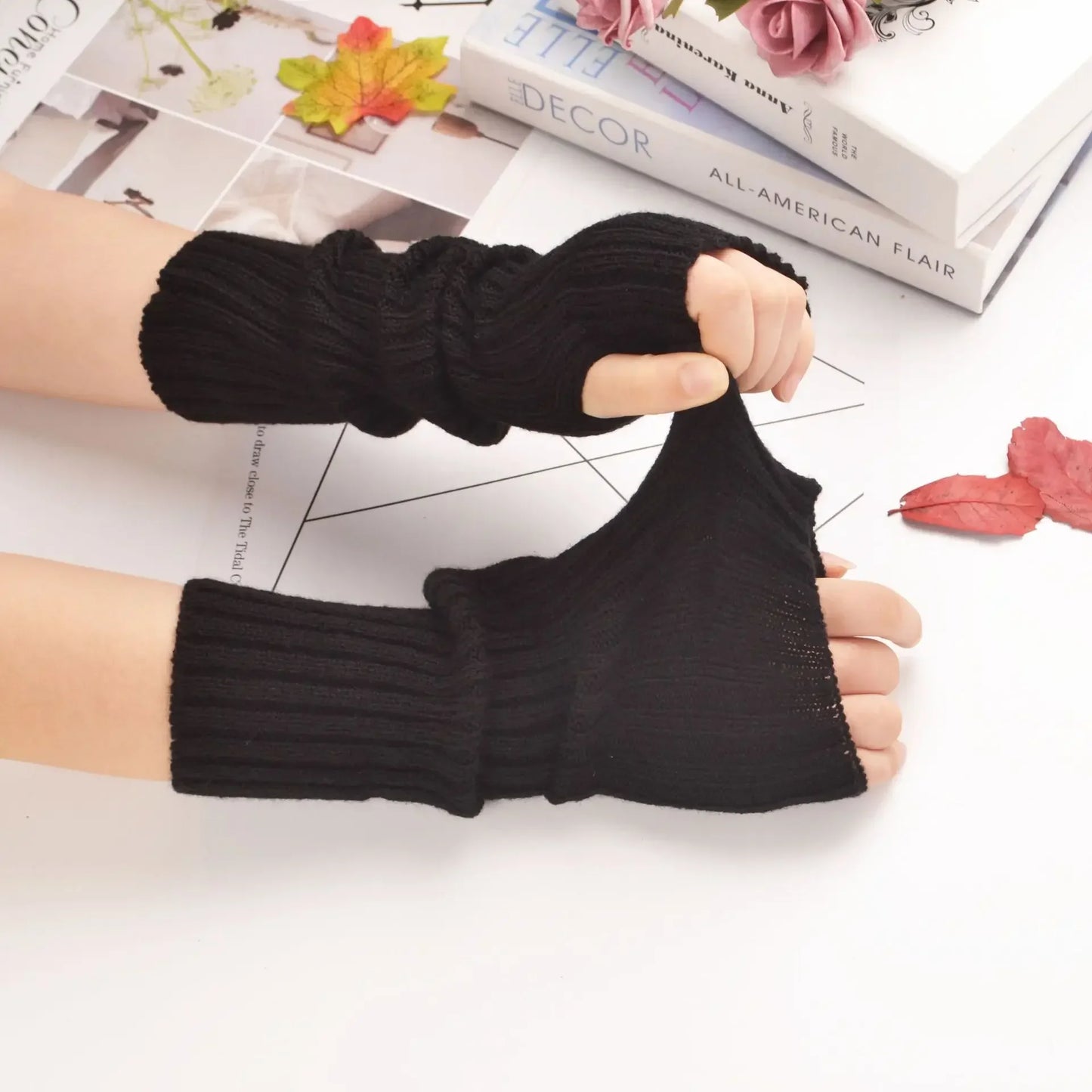 Women Knitted Arm Warmer Long Fingerless Gloves Mitten Winter Y2K Solid Arm Sleeve Fashion Casual Soft Girls Clothes Punk Gloves