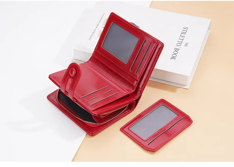 Women Wallets Large Capacity Female Leather Coin Purses Hasp Clutch ID Credit Card Holder Purse Money Bag Red Wallet for Women