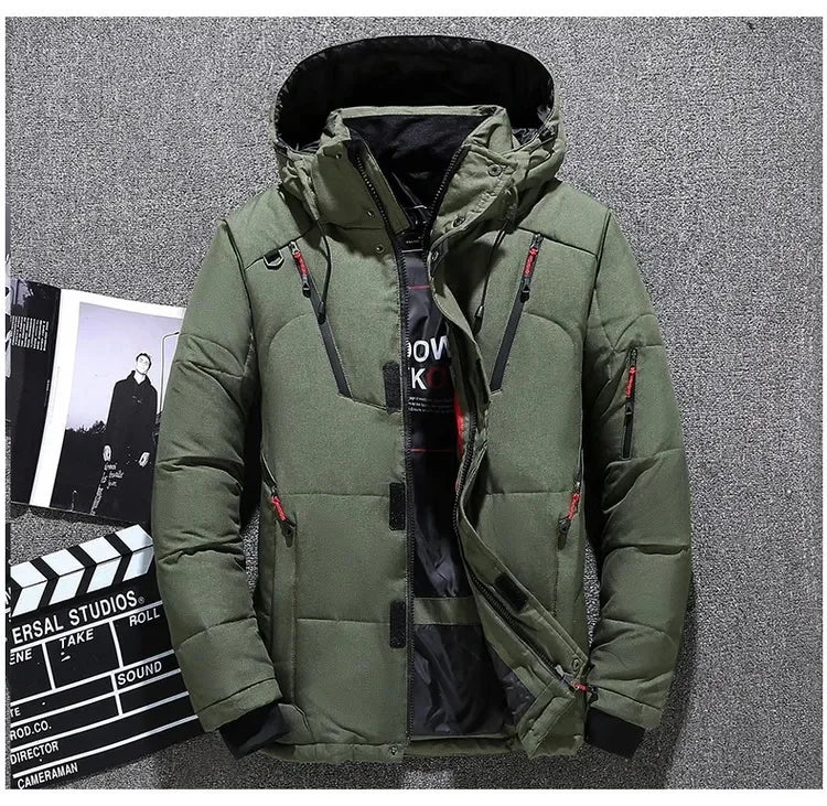 Down Jacket Men White Duck Winter Coat Windproof Warm Parkas Travel Camping Overcoat New in Thicken Solid Color Hooded Clothing