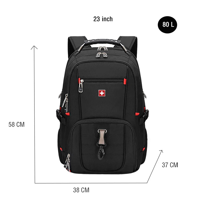 Swiss Durable 17 Inch Laptop Backpack 45L Travel Bag College Bookbag USB Charging Port Water Resistant Multifunctional Mochila