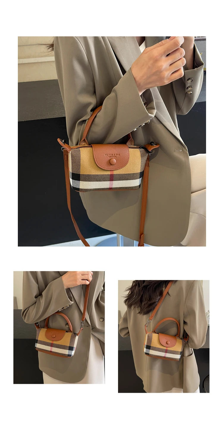 European and American Fashion Women's Bag 2024 New Check Pattern Bag Handheld Dumpling Bag Handheld Crossbody Bag