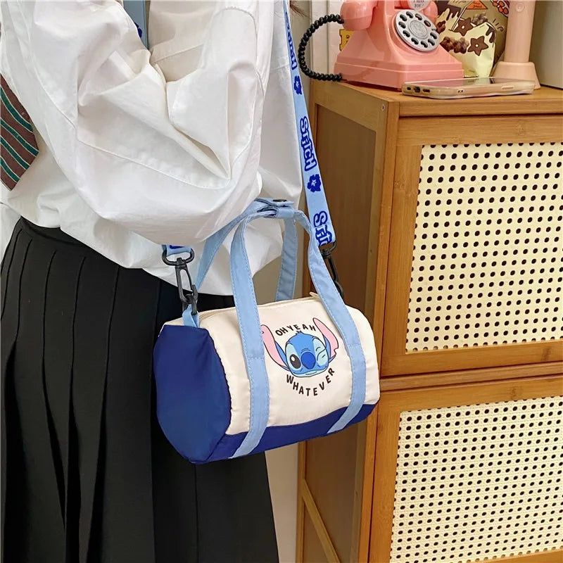 Stitch Canvas Bucket Bag Cute Cartoon Handbag Casual All-match Crossbody Bag Portable Anime Satchel Tote Women Fashion Backpacks