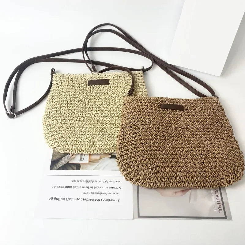 Ladies Fashion Summer Straw Crossbody Bag Women Beach Holiday Shopping Woven Shoulder Handbag Messenger Purses For Women Bags