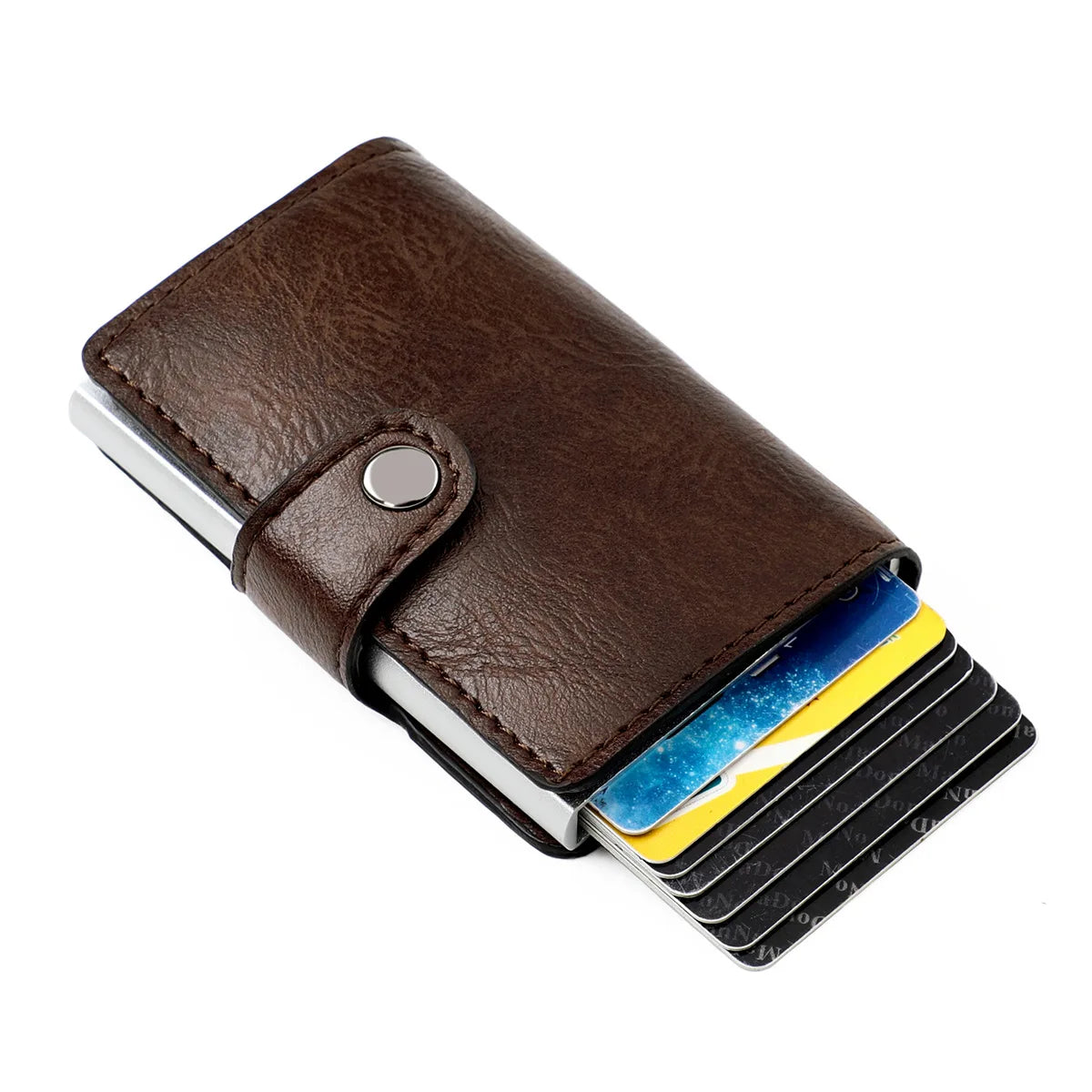 RFID Blocking Credit Card Holder Stainless Steel NFC Anti Scan Business Wallet Genuine PU Leather Purse Money Bag For Men Women